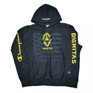 Champion Mens Reverse Weave Hoodie Sweatshirt Size XXL Black Yellow Dignitas NWT